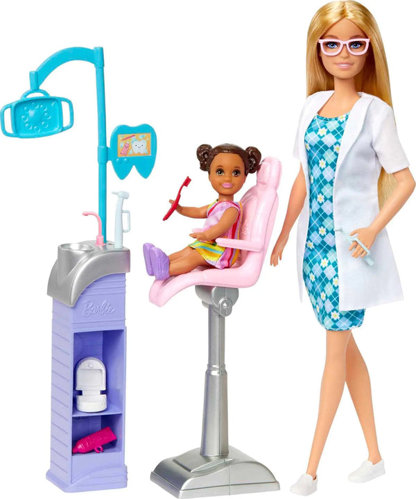 Barbie Careers Playset Dentist Set with Blonde Fashion Doll Blonde Patient Small Doll Exam Chair Sink Station & Accessories